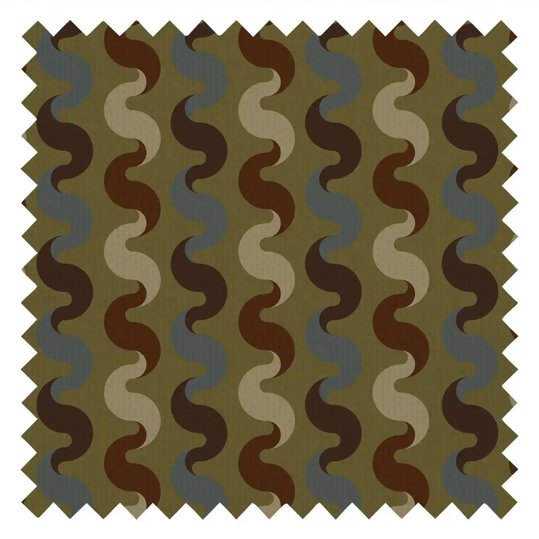 The Hippie Shake Fabric in Walnut and Teal on Wasabi