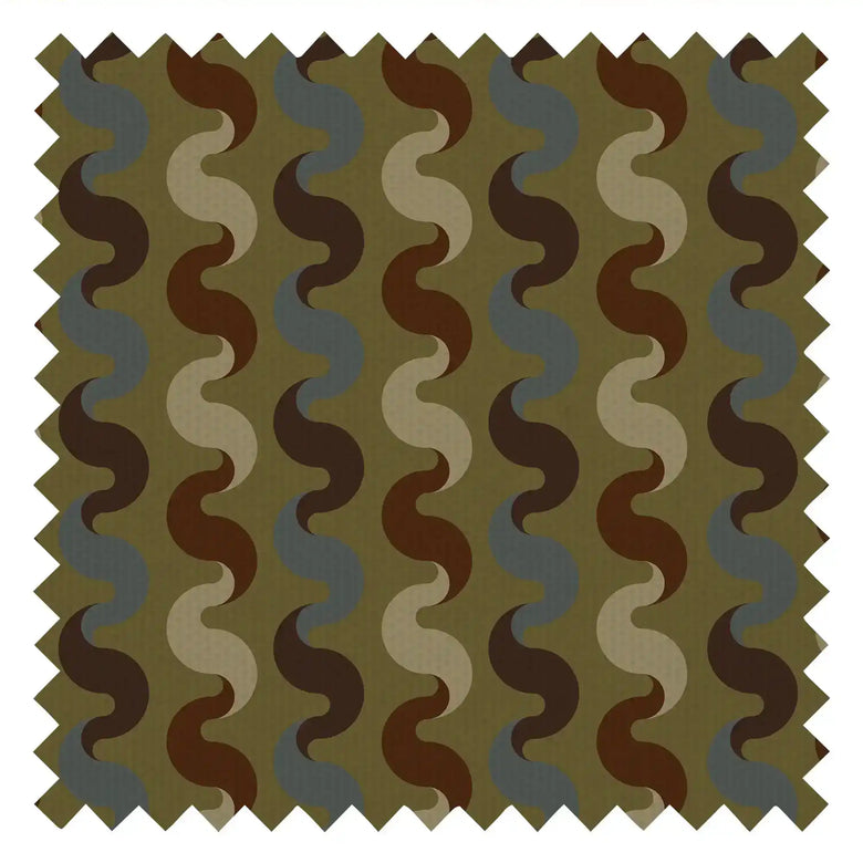 The Hippie Shake Fabric in Walnut and Teal on Wasabi