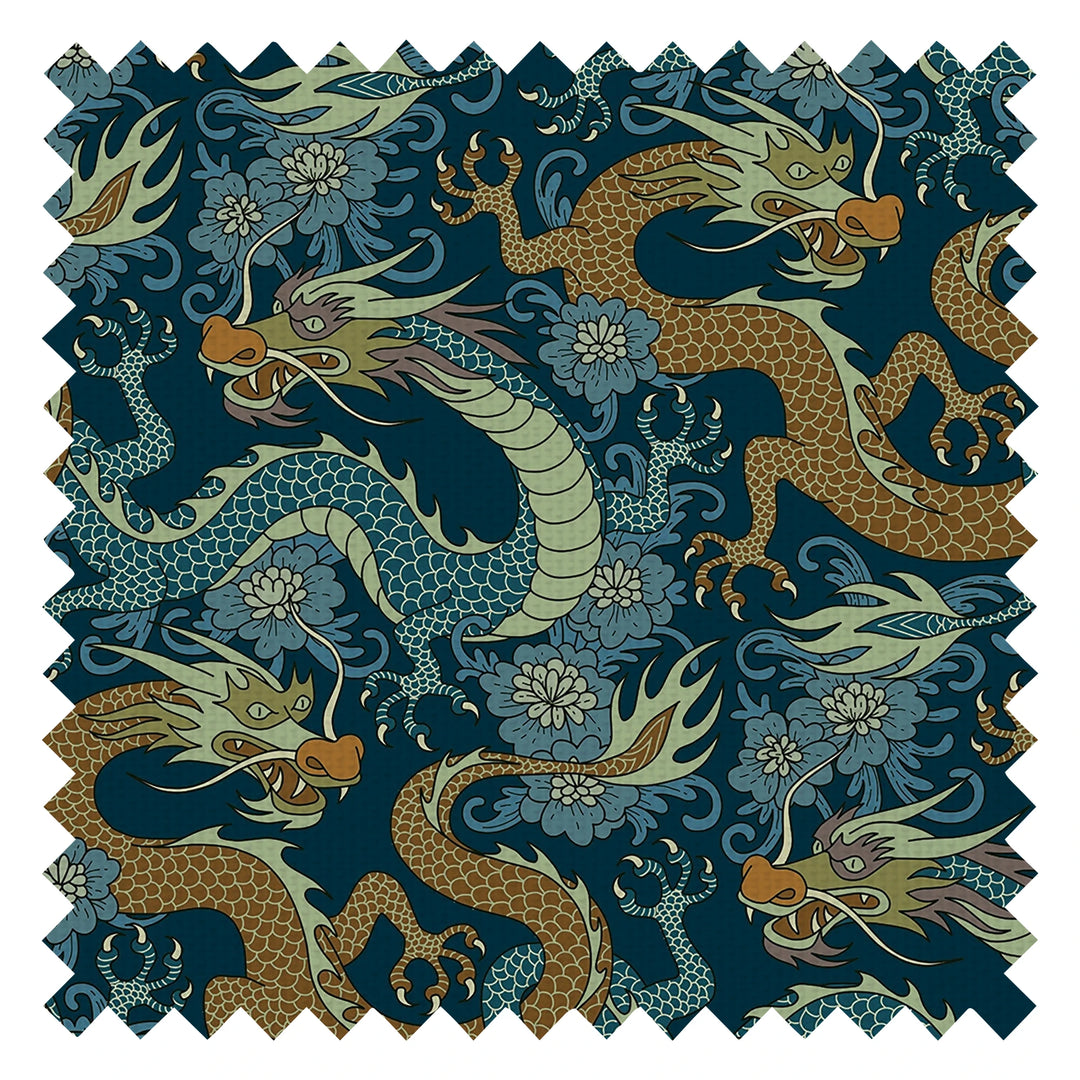 Year of the Dragon Fabric in Cool Blues