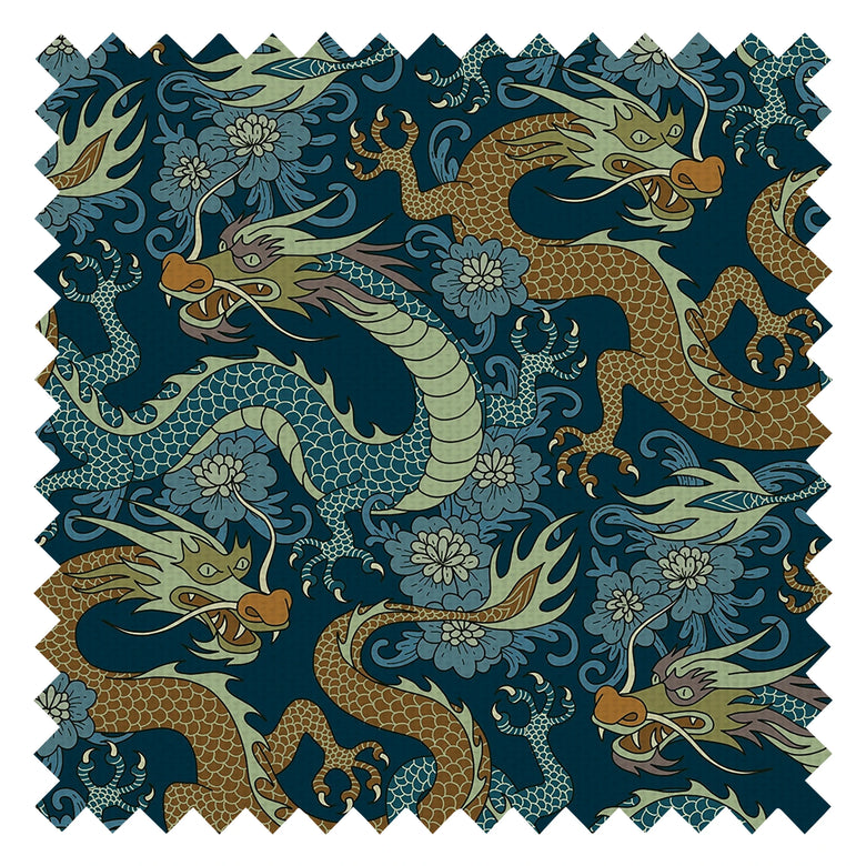 Year of the Dragon Fabric in Cool Blues