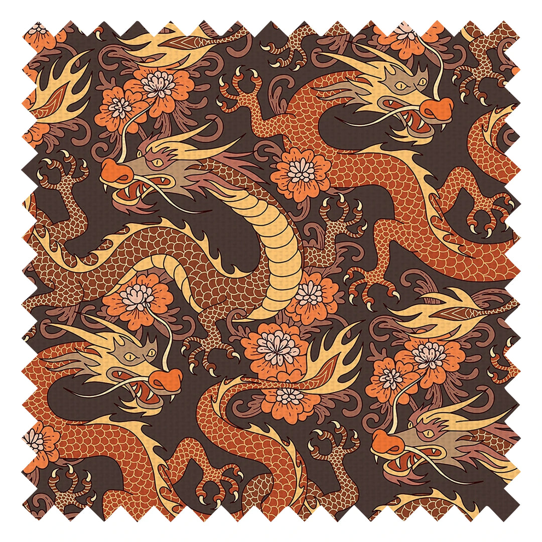 Year of the Dragon Fabric in Spicy Oranges