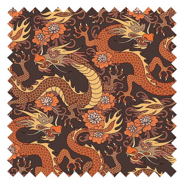 Year of the Dragon Fabric in Spicy Oranges