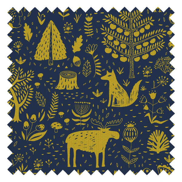 Moose in The Hoose Fabric in Midnight Blue and Mustard