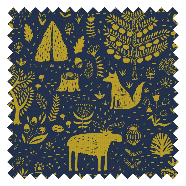 Moose in The Hoose Fabric in Midnight Blue and Mustard