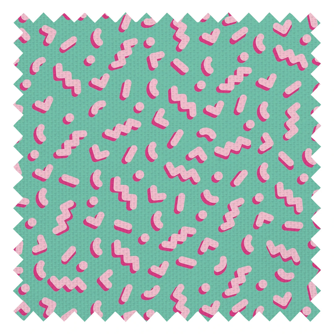 Move To The Music Fabric in Miami Mint and Bubblegum Pink