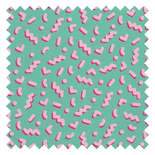 Move To The Music Fabric in Miami Mint and Bubblegum Pink