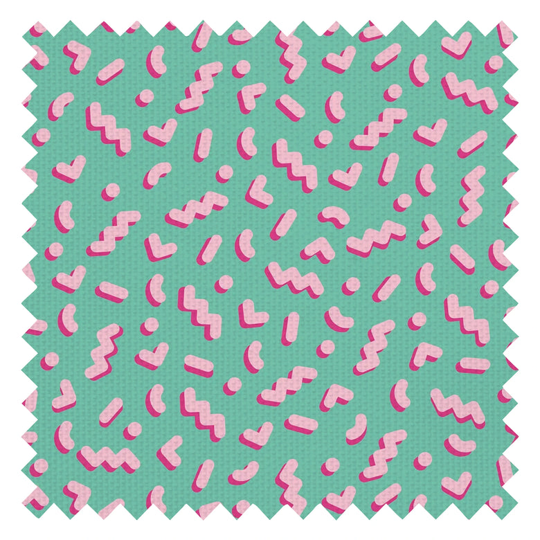 Move To The Music Fabric in Miami Mint and Bubblegum Pink