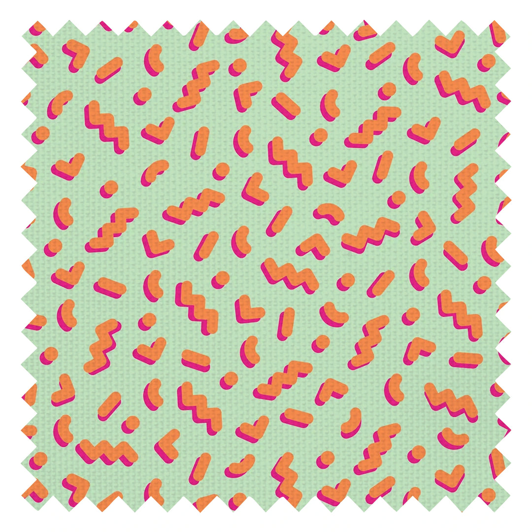 Move To The Music Fabric in Celadon Green and Sunset Orange