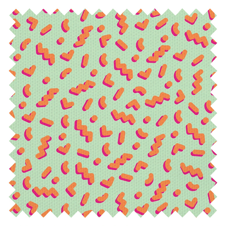 Move To The Music Fabric in Celadon Green and Sunset Orange