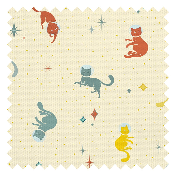 Cosmic Cats Fabric in Sunset Shades on Lemon Sorbet