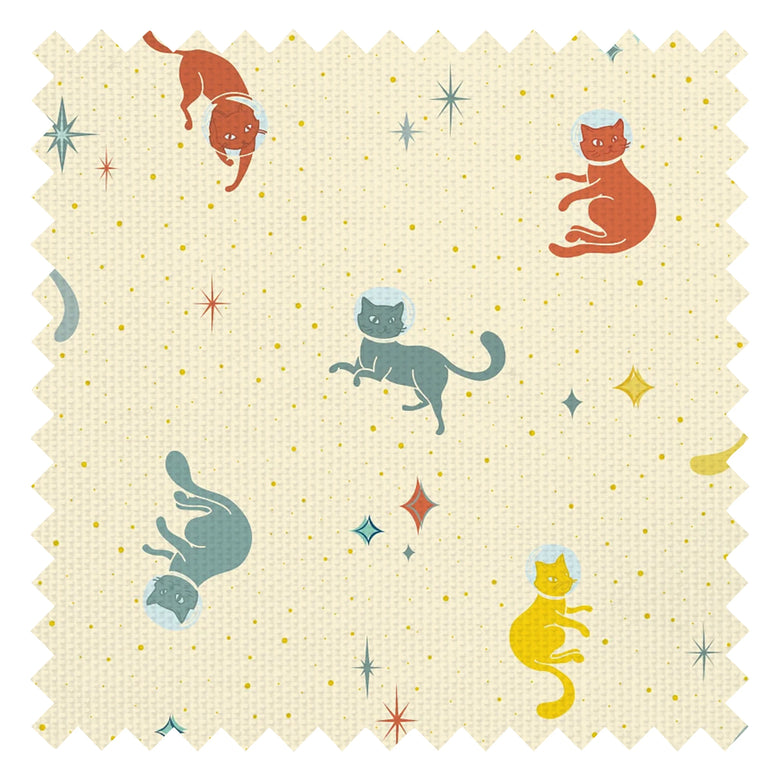 Cosmic Cats Fabric in Sunset Shades on Lemon Sorbet