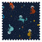 Cosmic Cats Fabric in Teal Tabby and Antique Gold on Twilight Navy