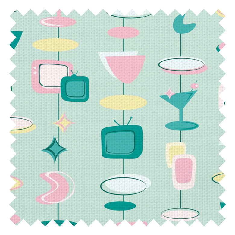Happy Hour Fabric in Strawberry and Buttercream on Mint Milkshake
