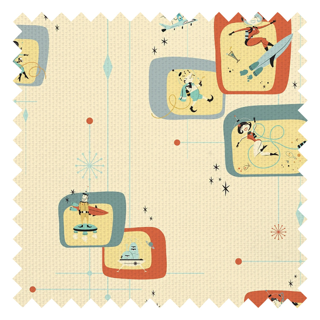 Space Race Fabric in the Running Fox and Seas the Day on Buttercream