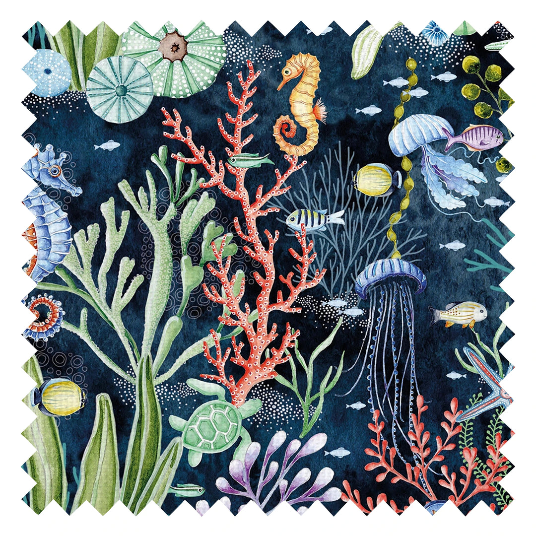 Coral Garden Fabric in the shade in Ocean Navy