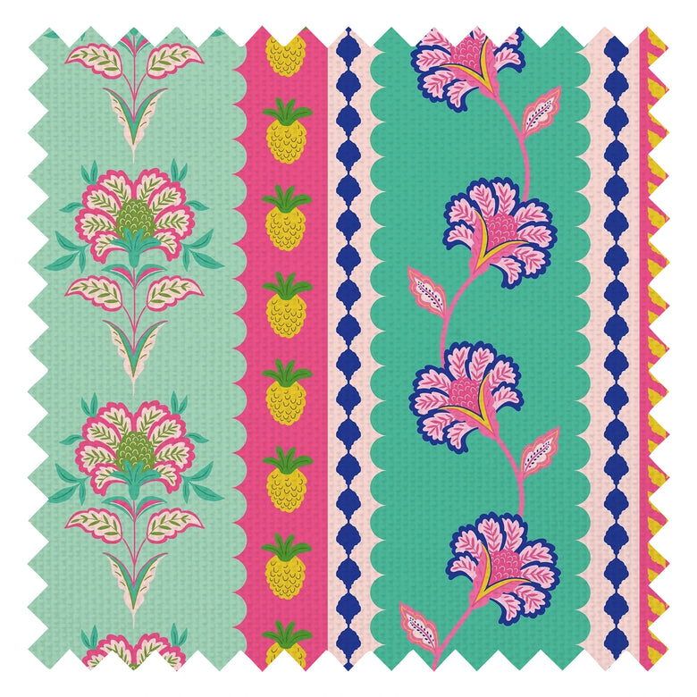 Hello Flower Fabric in Pinks on Greens