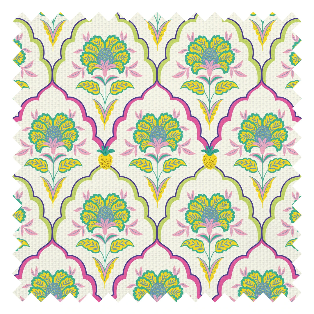 Blooming Geometric Fabric in Brights on Cream