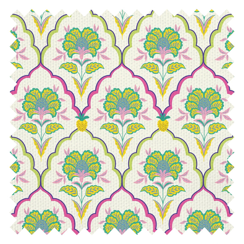 Blooming Geometric Fabric in Brights on Cream