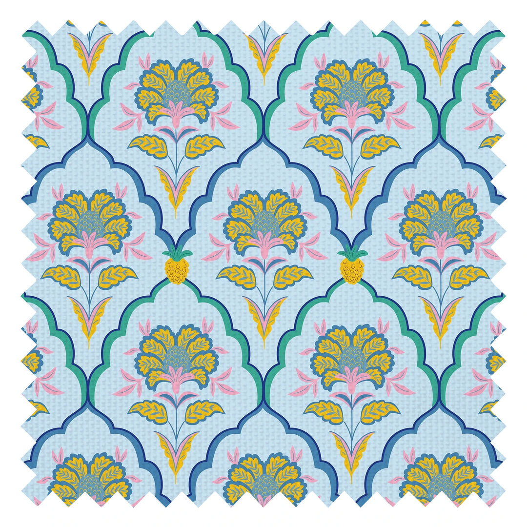 Blooming Geometric Fabric in Pinks on Blues