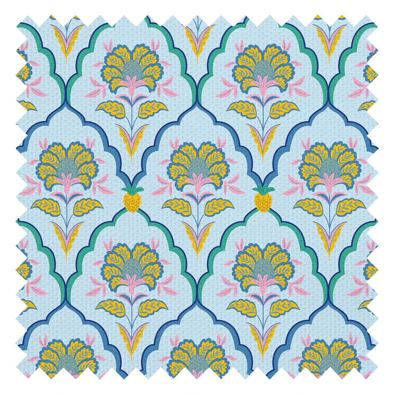 Blooming Geometric Fabric in Pinks on Blues