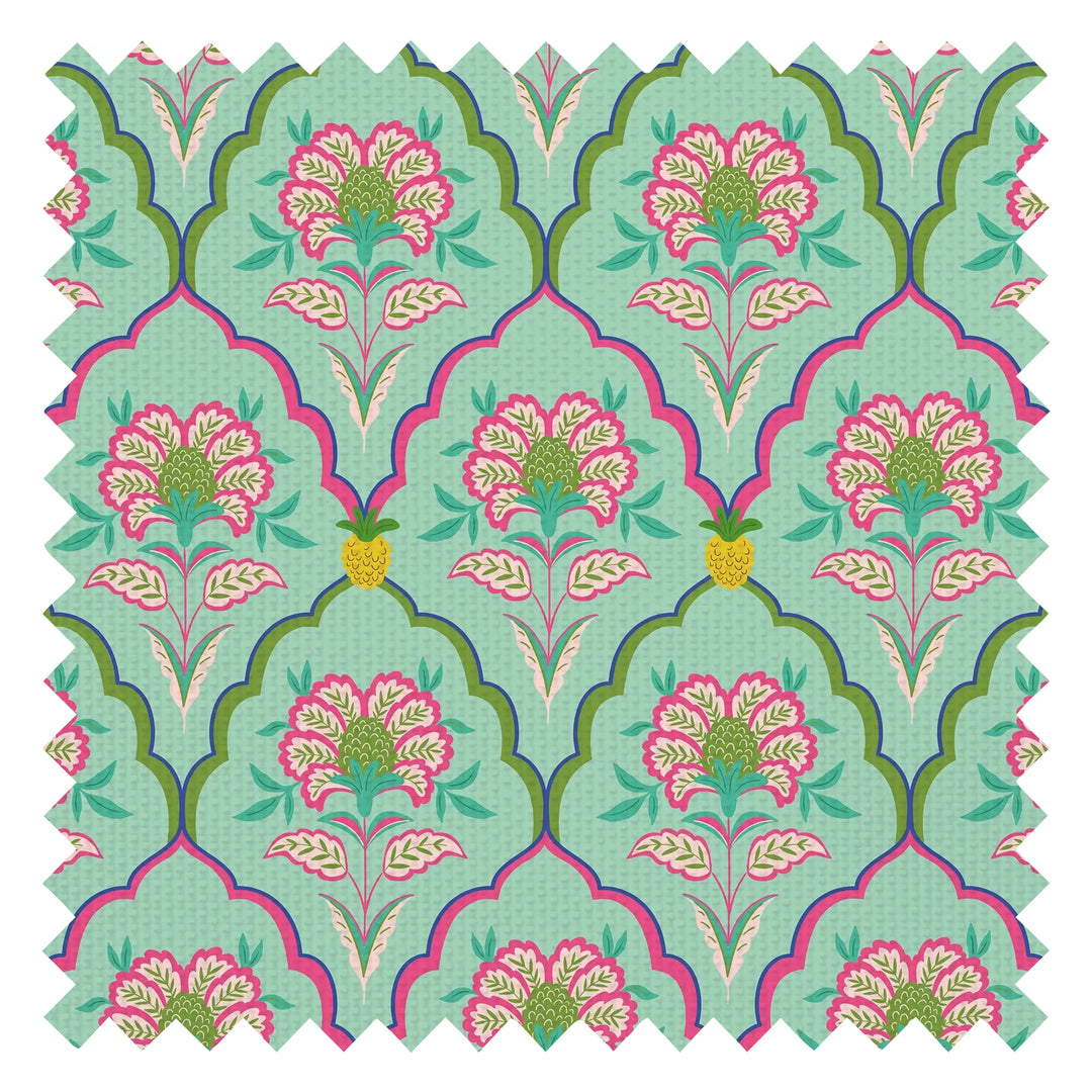 Blooming Geometric Fabric in Pinks on Greens