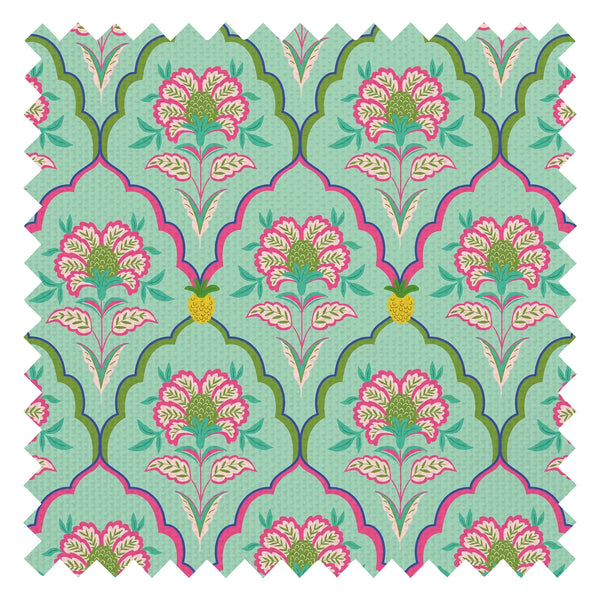 Blooming Geometric Fabric in Pinks on Greens