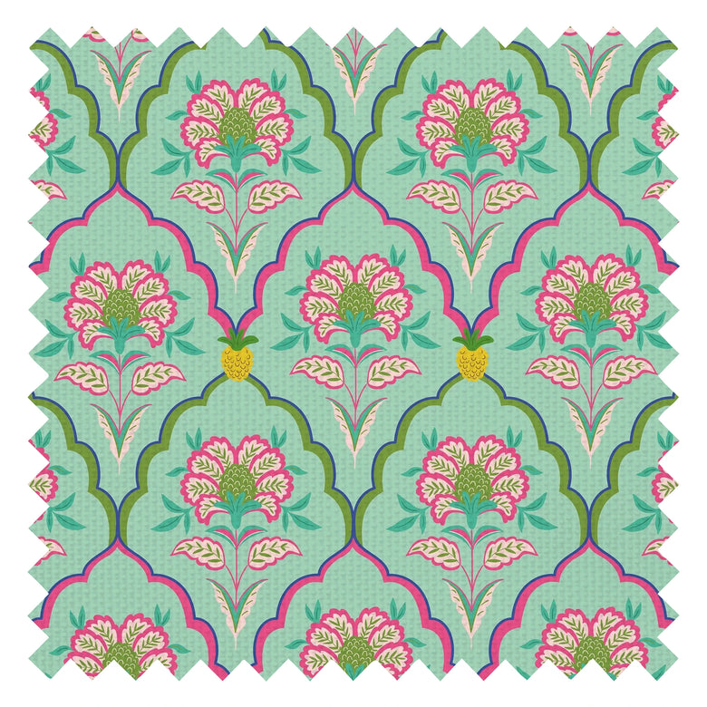 Blooming Geometric Fabric in Pinks on Greens