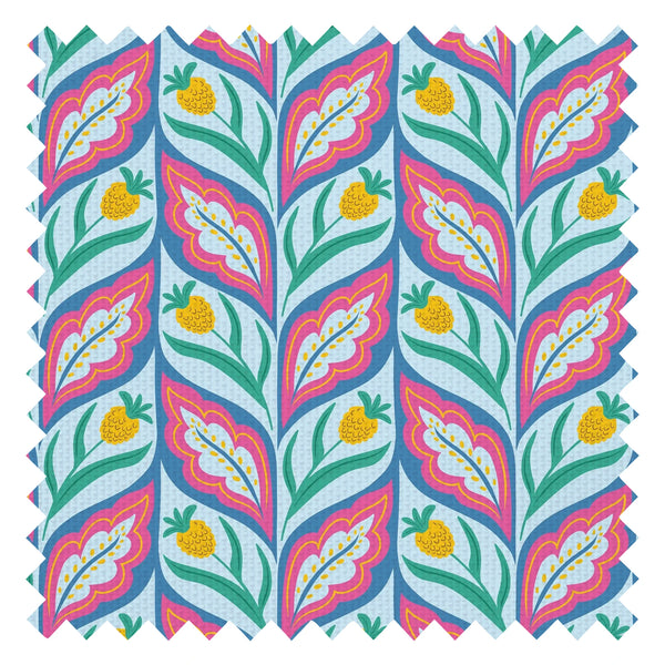 Not a Petal out of Place Fabric in Pinks on Blues