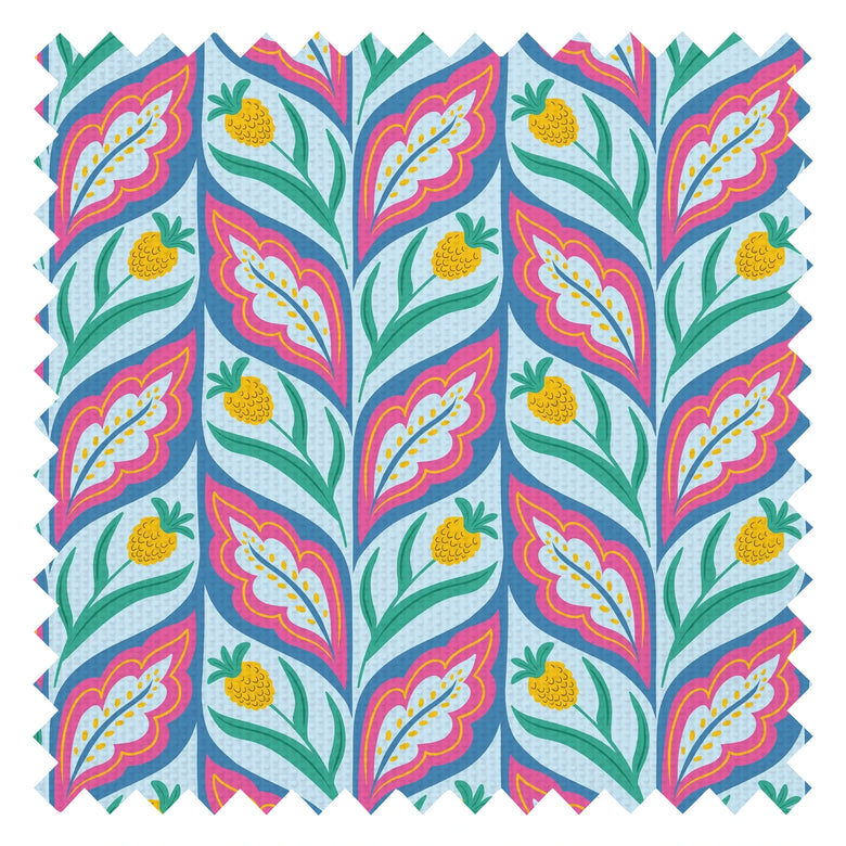 Not a Petal out of Place Fabric in Pinks on Blues
