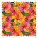 Painterly Hibiscus Dream Fabric in Oranges and Pinks