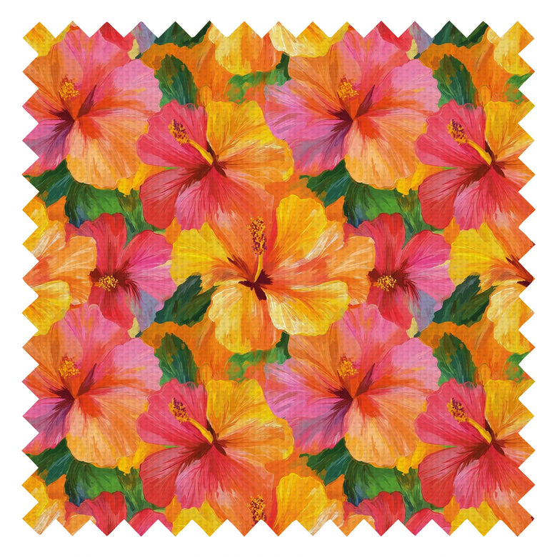Painterly Hibiscus Dream Fabric in Oranges and Pinks