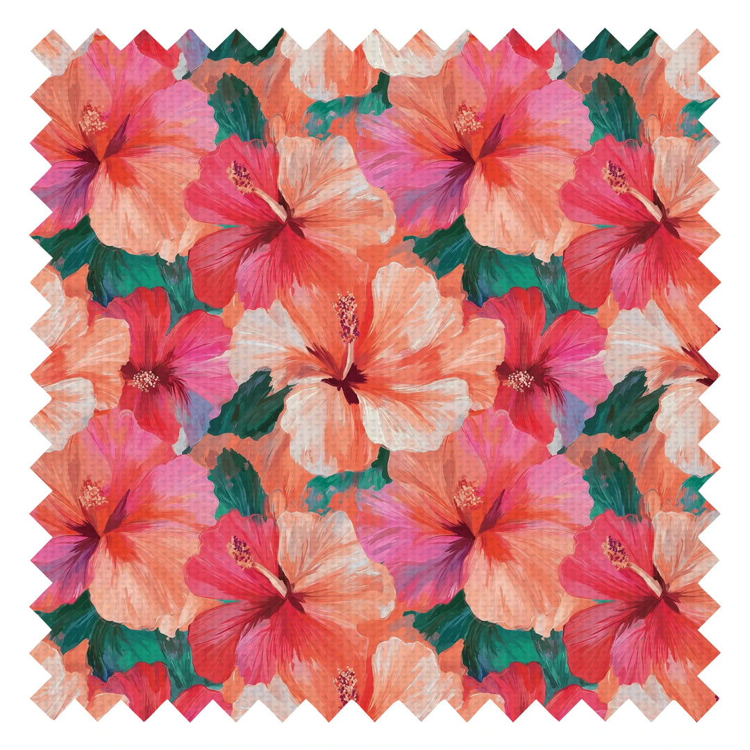 Painterly Hibiscus Dream Fabric in Coral and Pinks