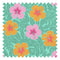 Huephoric Hibiscus Fabric in Pink and Orange on Teal