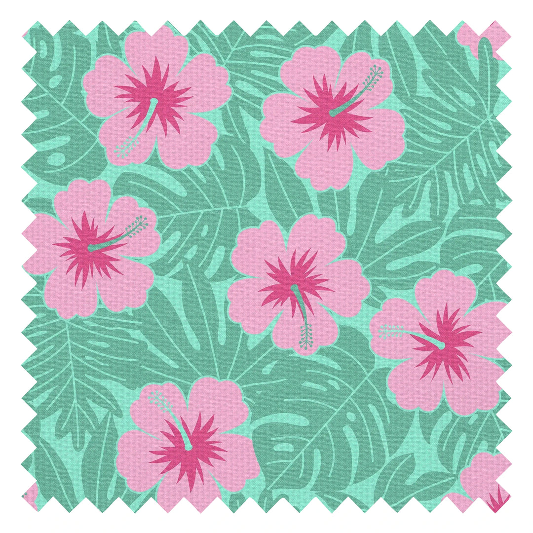 Huephoric Hibiscus Fabric in Pink and Teal