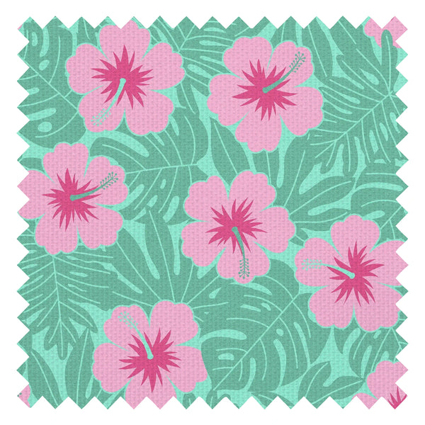 Huephoric Hibiscus Fabric in Pink and Teal