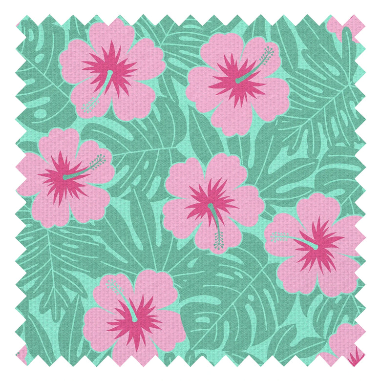 Huephoric Hibiscus Fabric in Pink and Teal