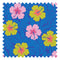 Huephoric Hibiscus Fabric in Pink and Mustard on Electric Blue