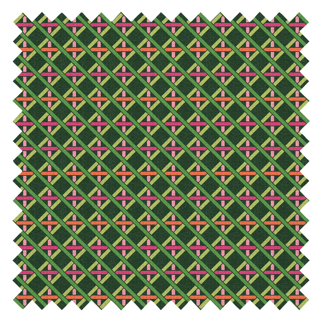 Criss Crossed Fabric in Greens, Pink and Orange