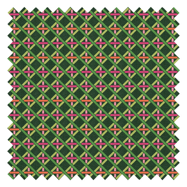 Criss Crossed Fabric in Greens, Pink and Orange
