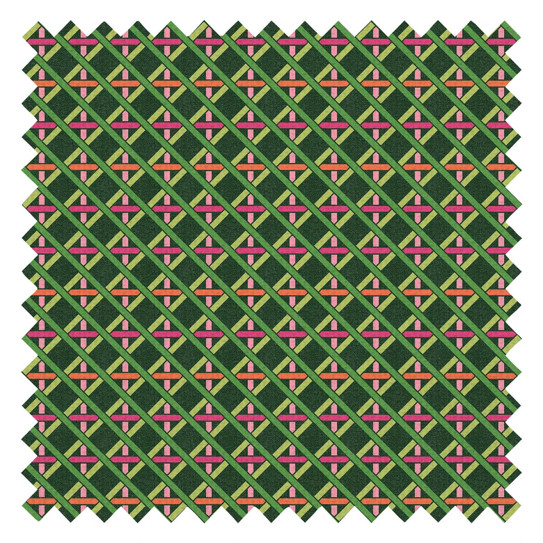 Criss Crossed Fabric in Greens, Pink and Orange