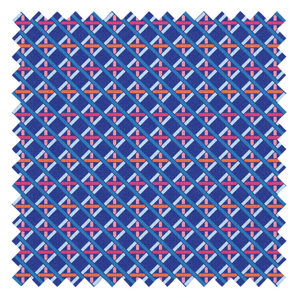 Criss Crossed Fabric in Electric Blue, Red and Orange