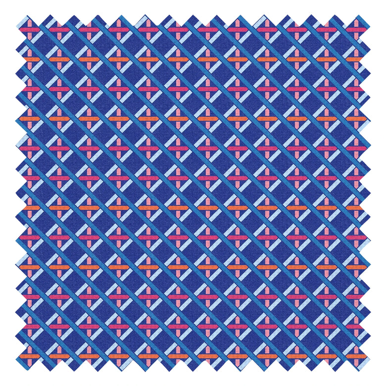 Criss Crossed Fabric in Electric Blue, Red and Orange