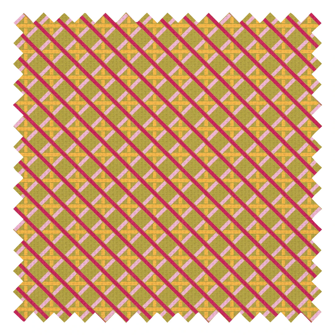 Criss Crossed Fabric in Red, Pink, Yellow and Avocado