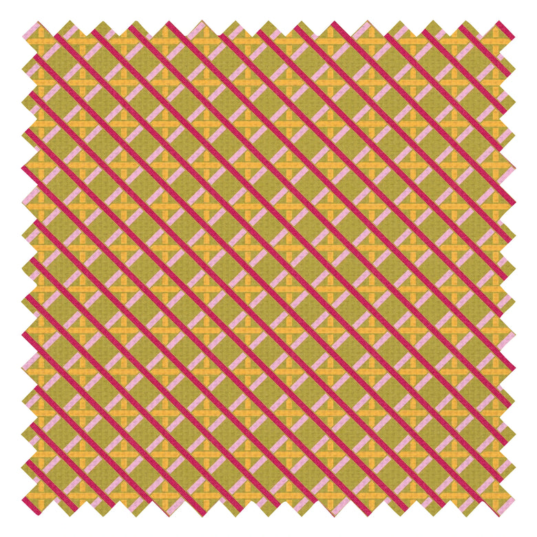 Criss Crossed Fabric in Red, Pink, Yellow and Avocado
