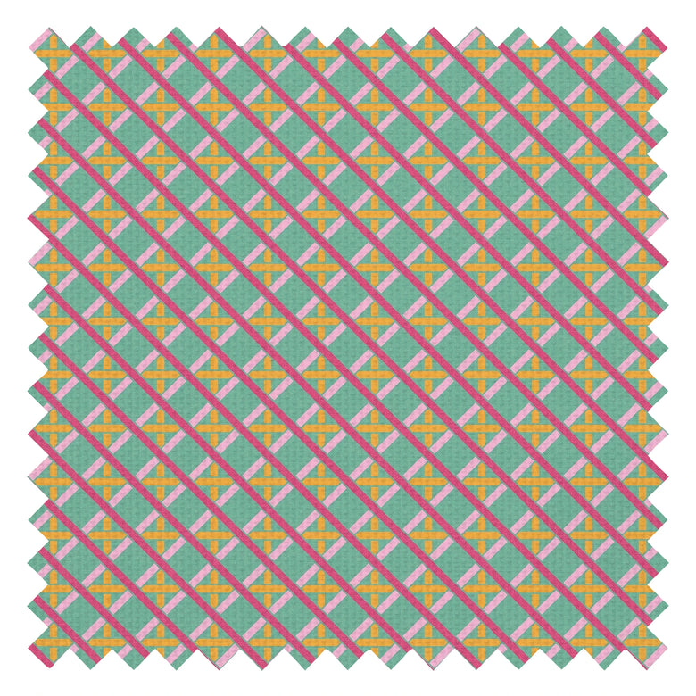 Criss Crossed Fabric in Red, Pink, Yellow and Teal