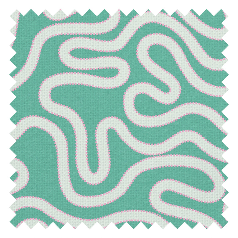 Dotty as a Squiggle Fabric in Teal and Pink