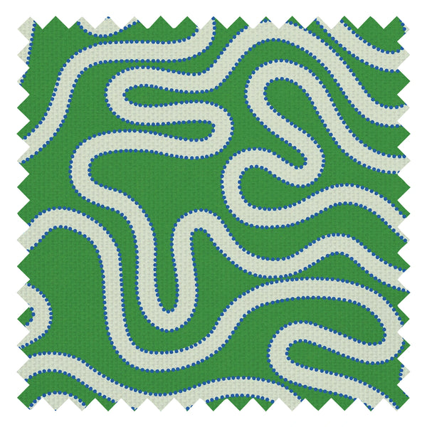 Dotty as a Squiggle Fabric in Green and Electric Blue