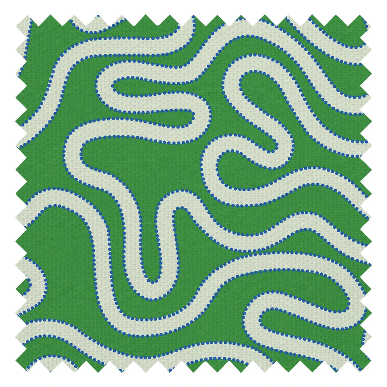 Dotty as a Squiggle Fabric in Green and Electric Blue
