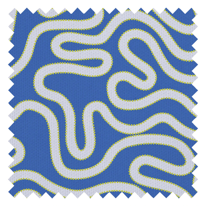 Dotty as a Squiggle Fabric in Electric Blue and Yellow
