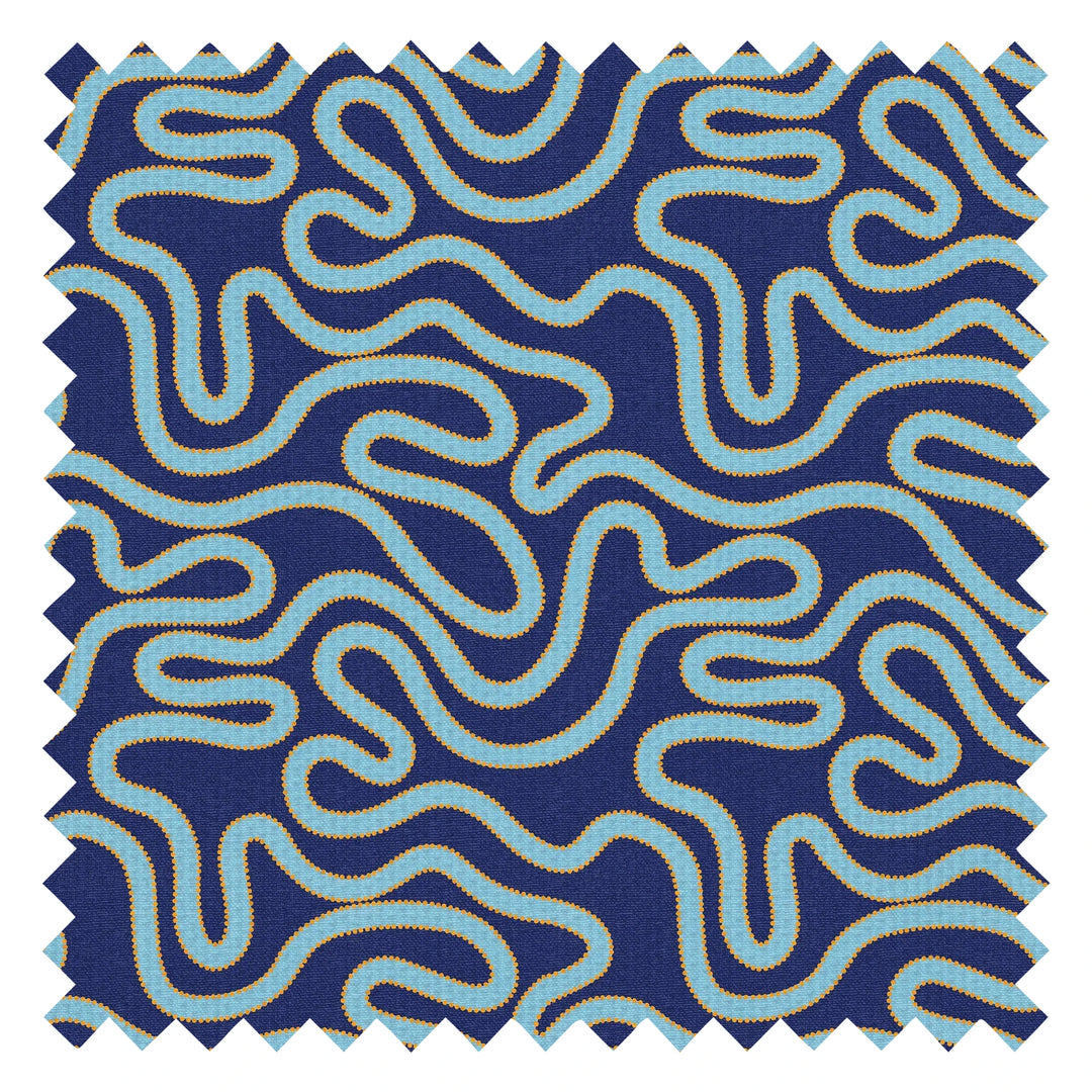 Ickle Squiggle Fabric in Dark Blue, Turquoise and Yellow
